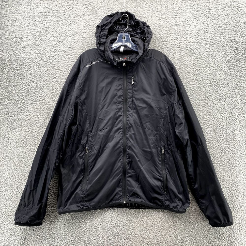 RLX Ralph Lauren Jacket Adult XL Black Windbreaker Hooded Lightweight Vented Men
